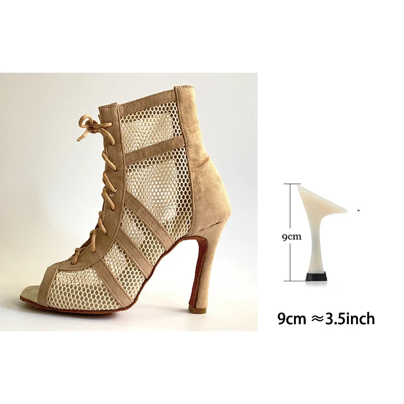 Bachata Dance Booties 2022 Khaki Black Salsa Dance Shoes Latin Dance Shoes Women Social Dancing Indoor Outdoor