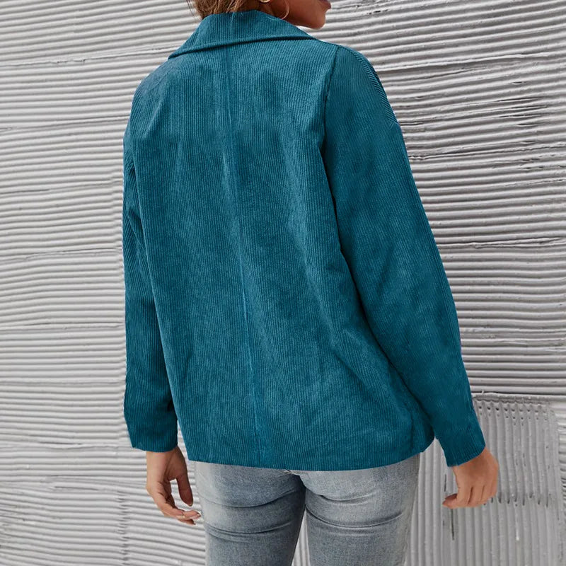 Elegant Office Lady Outwear for Women 2025 Fashion Long Sleeve Single Button Blazer Coats Solid Simple Corduroy Daily Clothes
