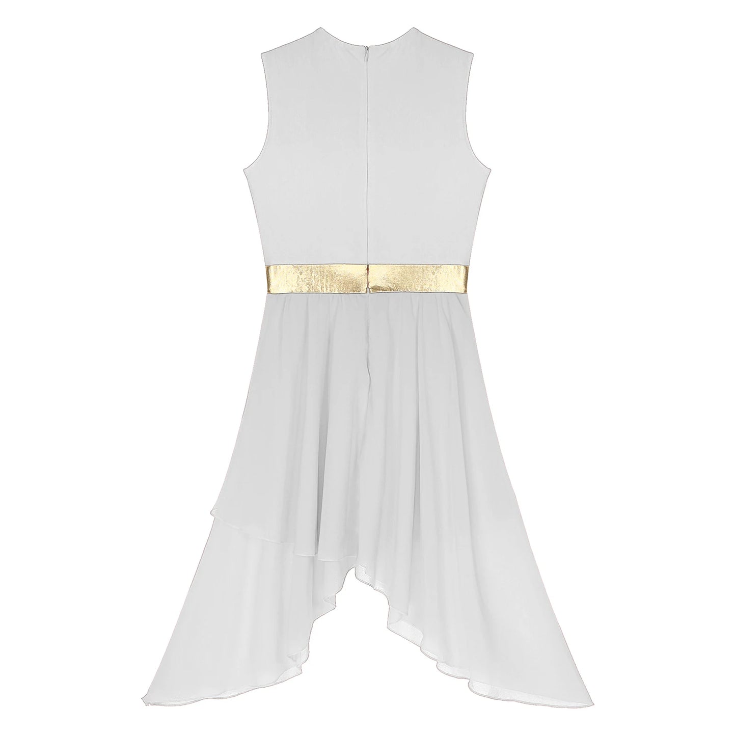 Womens Lyrical Dance Dress Ballroom Dancing Church Choir Stage Performance Costume Sleeveless Asymmetrical Hem Dresses Dancewear
