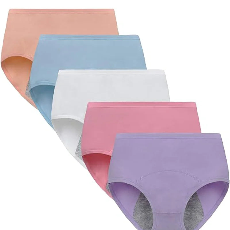 5PCS Menstrual Panties Physiological Pants Teens Breathable Leakproof Briefs Women Postpartum Underwear