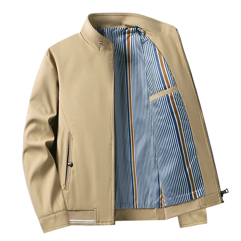 Blazer Jacket Men Casual Jacket Spring Autumn Workwear Stand Collar Zip Up Coats Men Lightweight Business Style Outerwear