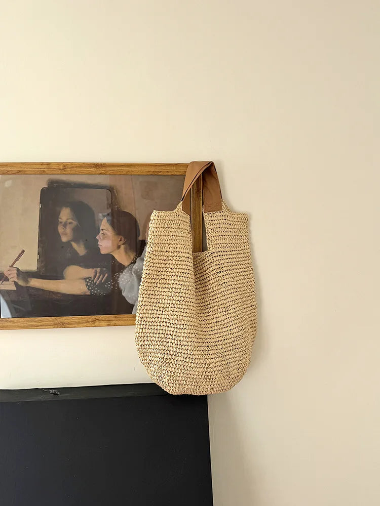 Handmade Woven Beach Bags For Women Handbag Large Capacity Travel Shoulder Bag Bohemian Straw Bag Vacation Shopper Tote Clutch