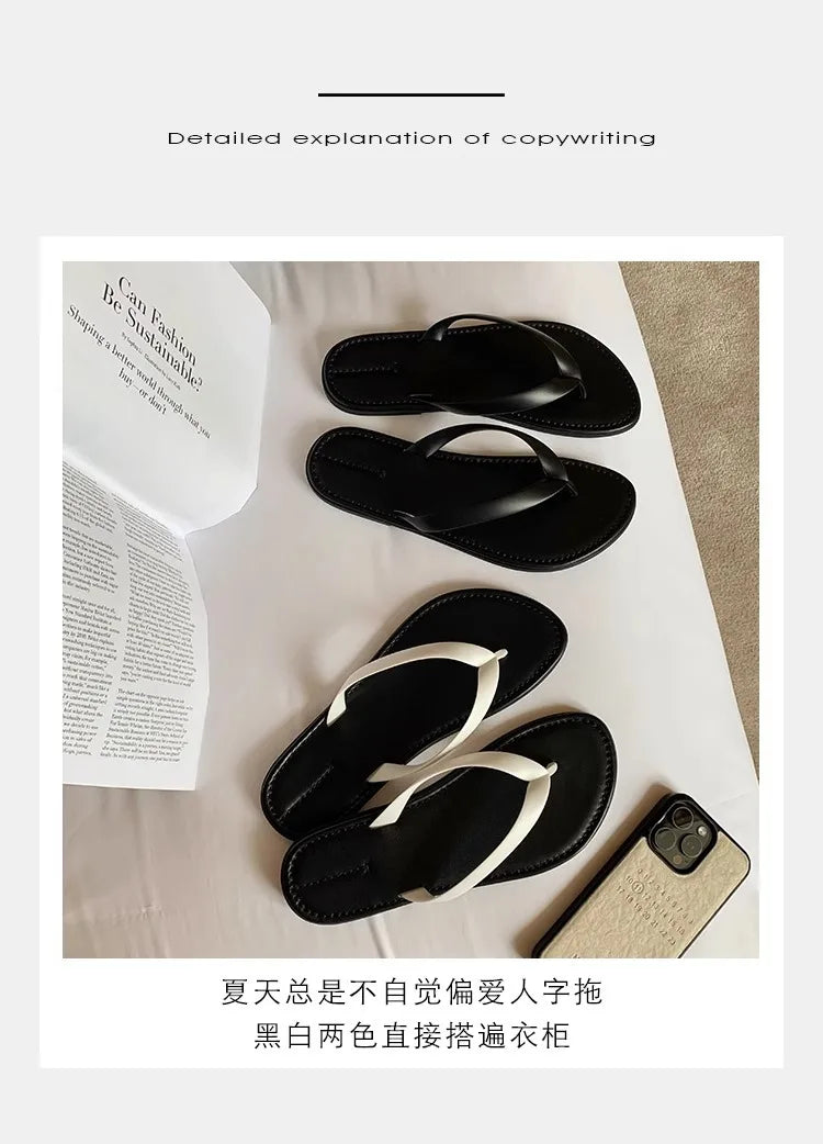 Slippers Casual Low Female Shoes Rubber Flip Flops Slides Luxury 2025 Summer Flat Hawaiian PU Hoof Heels Rome Scandals Fabric Si