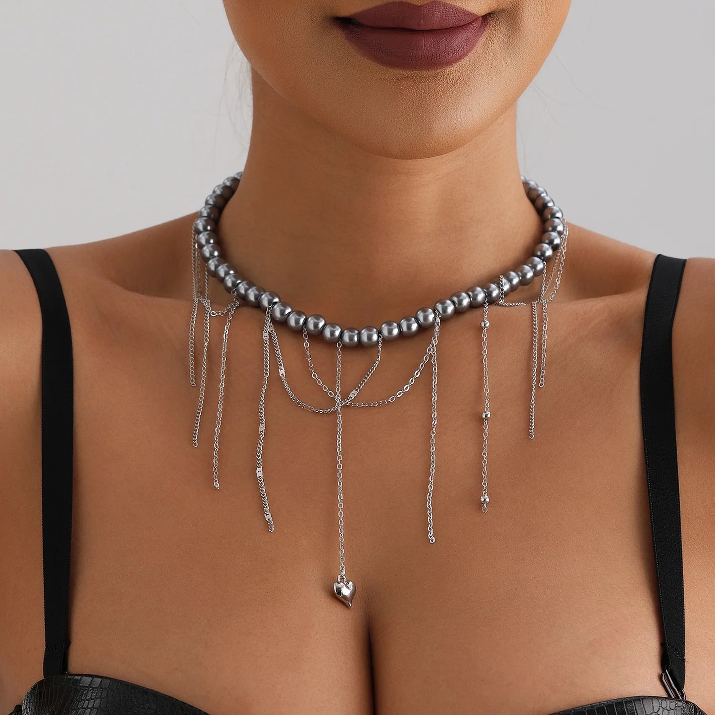 Y2K Heart Beaded Necklace Women Boho Irregular Crystal Class Gravel Clavicle Chain Cool Y2K Choker Exquisite Fashion Jewelry
