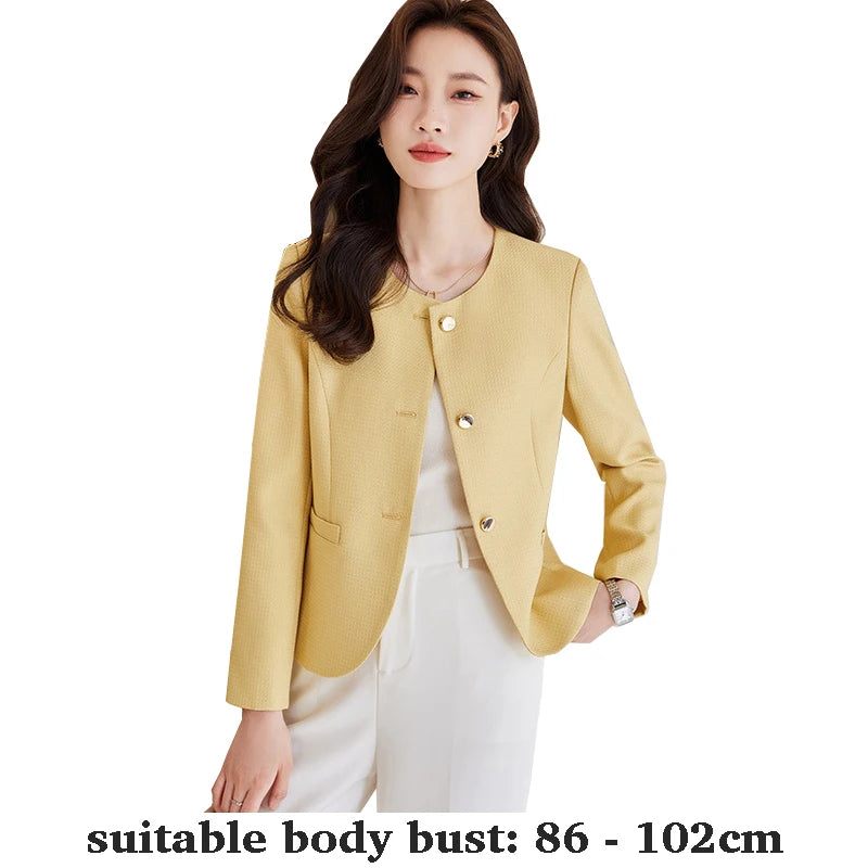 High quality blazer for women short jacket single breasted O neck spring autumn elegant office clothes pink yellow blue white