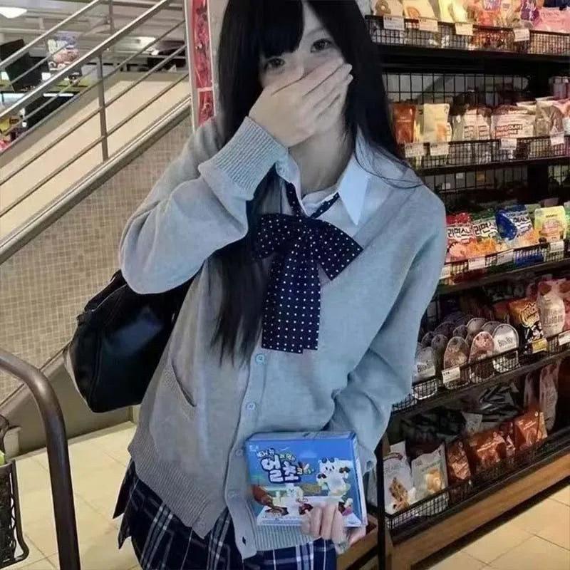 Sweet Wind Sweater Spring and Autumn V-neck Cotton Knitted Sweater Academy Style JK Uniform Cardigan Student Girl Role Play