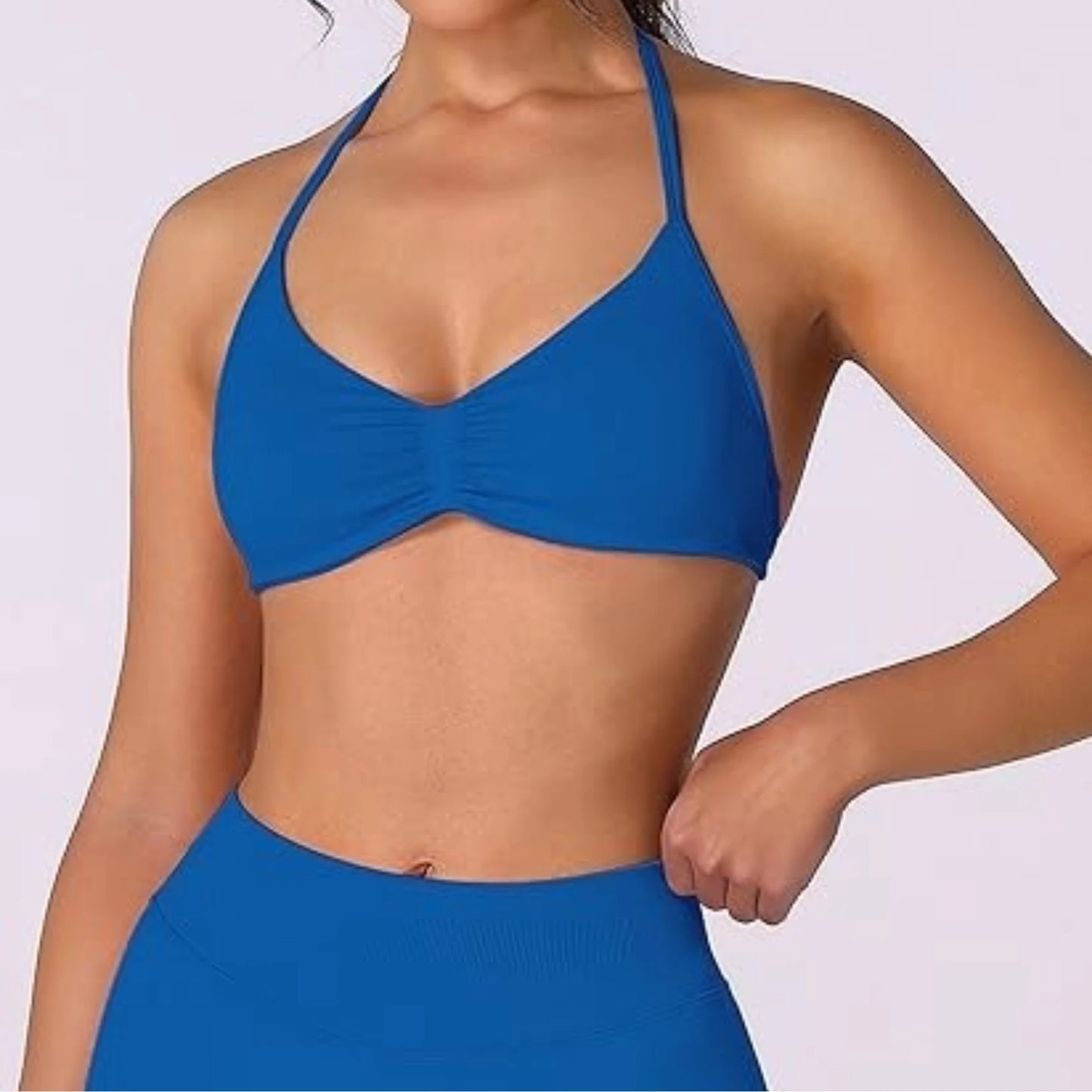 Strappy Bra Top Women High Support Thin Strap Halter Sport Seamless Bras Scrunch Workout Yoga Tank