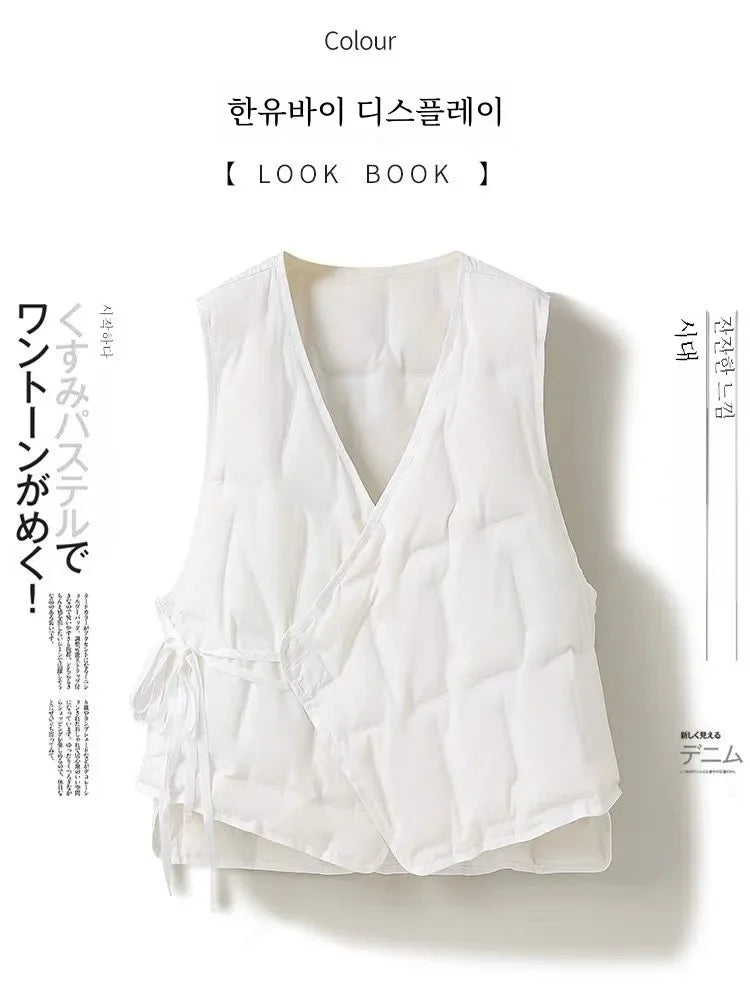 Coat Inner wear Base Liner Collarless V-neck Lightweight Belt down Jacket Cotton-padded Clothes Vest Vest Vest Outer Wear