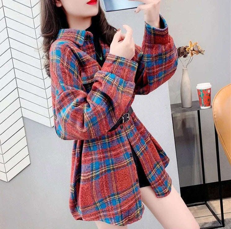 Jacket for Women Check Spring Autumn Vintage Coats Woman 2025 Trend Luxury Long Sleeve Casual Clothing Promotion Youthful Offer