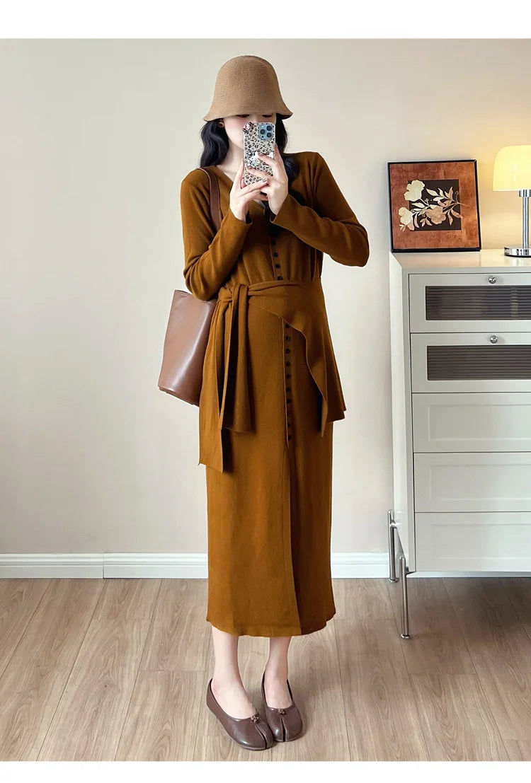 Maternity Dress for Pregnant Women  Knit Sweater Dress Cozy Loose Fit Elegant Autumn Pregnancy Outfit with Relaxed Vibes
