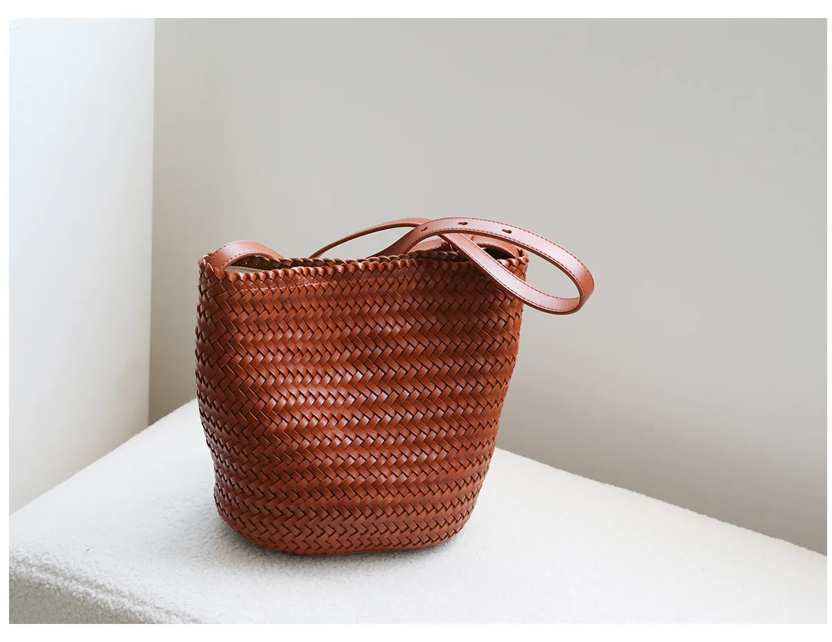 Motingsome Handwoven Bag Women's Bucket Luxury Designer Bags Niche Casual Bucket Bag Handmade French Retro Shulder Purse 2025
