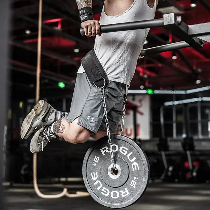 Black thick dip belt for weightlifting training,Pull Ups belt with chain,Powerlifting and Bodybuilding Workouts Waist protection