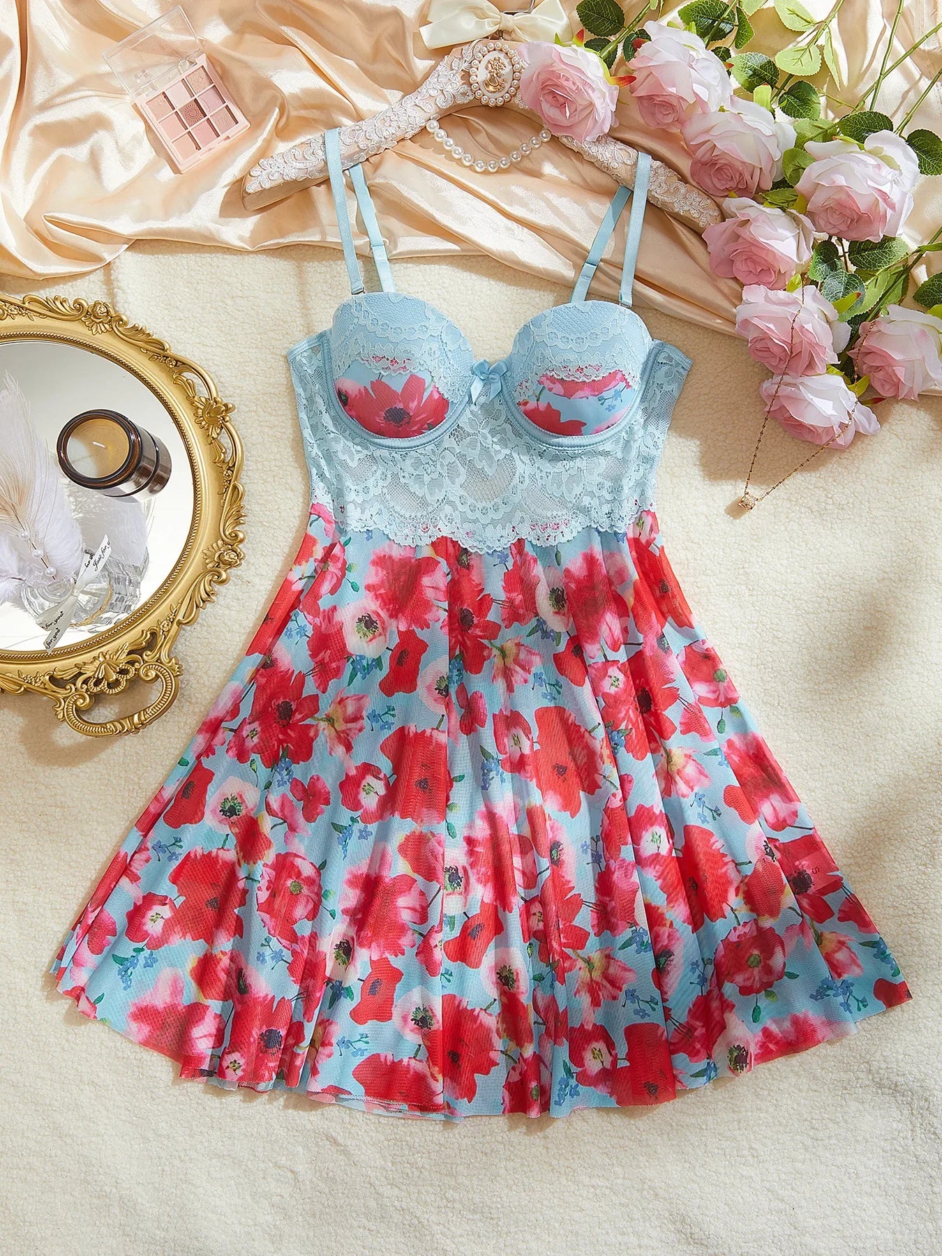 Sexy Nightgown Woman Print Floral Romantic Lingeries Attractive Sleepwear Summer Pajamas Intimate Babydoll New Dresses