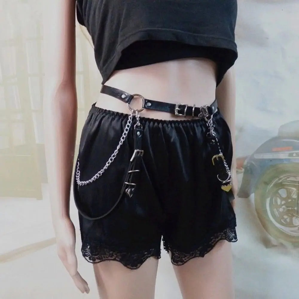 Women Skirt Belt Female Pu Leather Hip Hop Rock Nightclub Sexy Jeans Dress Heart Punk Belt with Metal Waist Chain