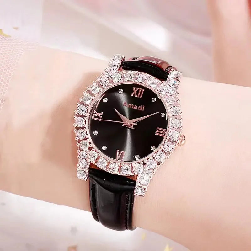Woman Watch Fashion Elegante Ladies Watch Luxury Rhinestone Leather Strap Quartz Wrist Watches Clock for Women Gifts Reloj Mujer