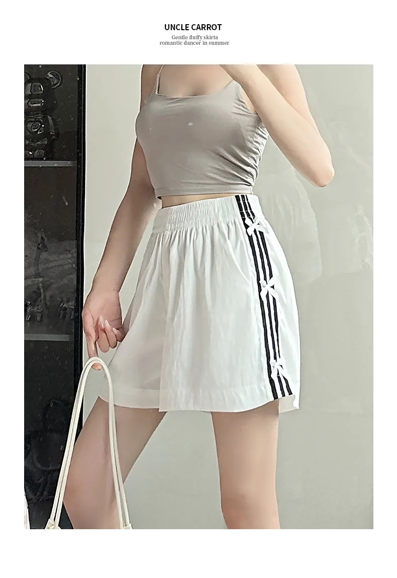 Summer Oversized Shorts Women Striped Bow Fashionable Large Wide Leg Casual Shorts Thin Quick Drying High Waist Straight Shorts
