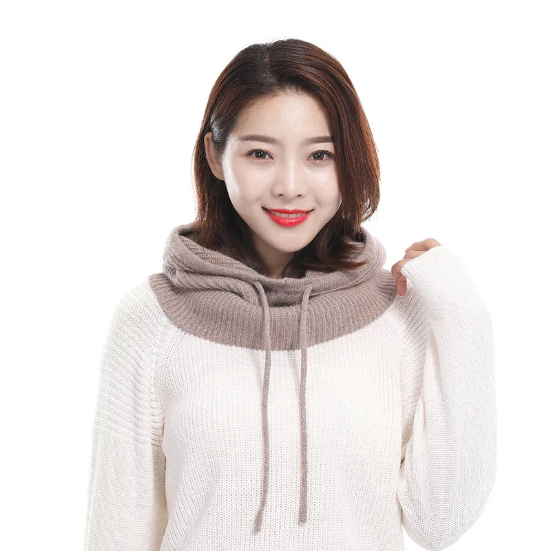 Winter Hats for Women, Wool Blend Hooded Scarf Hat for Girls Balaclava Knit Skull Cap Beanie Hat Neck Gaiters