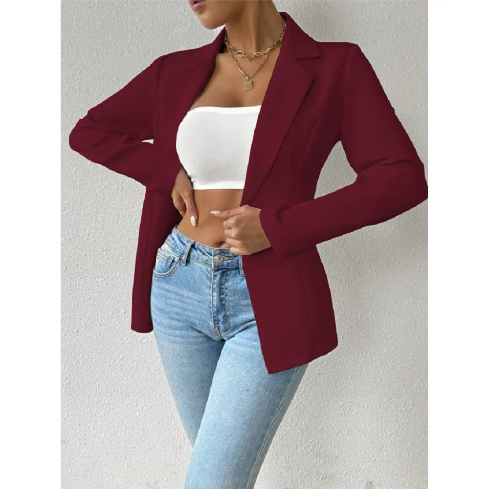 Women's Elegant Blazers Long Sleeve Solid Formal Blazer Ladies Office Work Set Single Button Outerwears Jackets Coat
