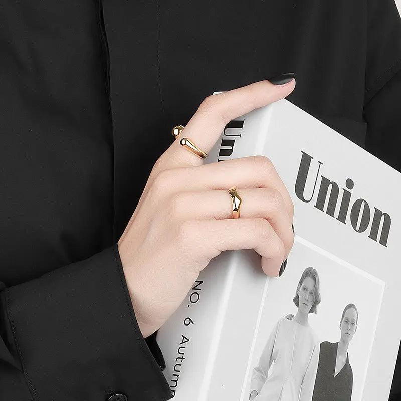 Gold Color Smooth Geometric Ring For Women Couples Minimalist Exaggerated Classic Elegant Wedding Bride Jewelry