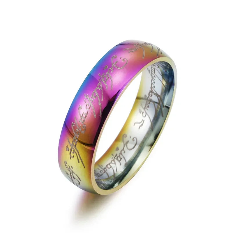 Lord of The Finger Rings Movie with The Same Inside and Outside 3D Engraving Spanish Sanskrit Ring