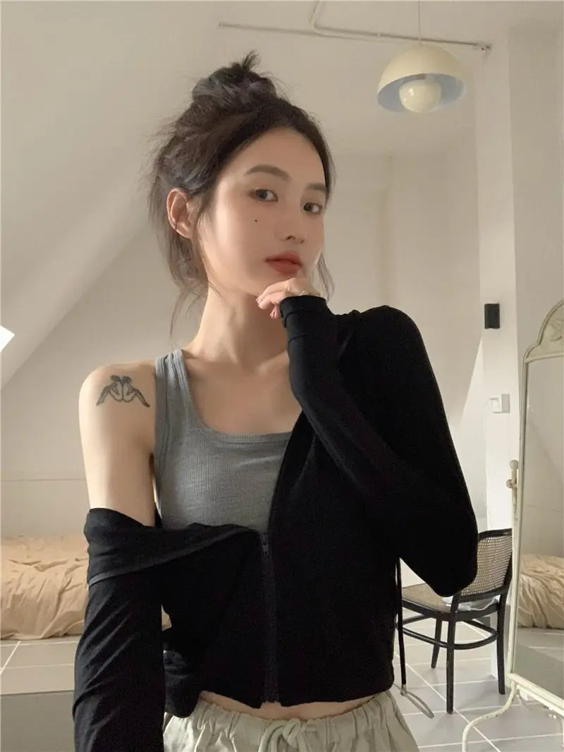 Hooded Jackets Women Thin Sunscreen Solid Fashion Summer Long Sleeve Cropped Coats All-match College Breathable Sporty Popular