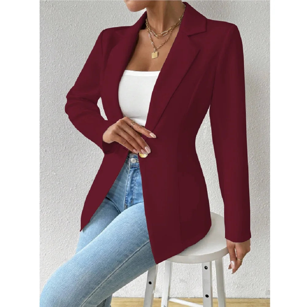 Women's Elegant Blazers Long Sleeve Solid Formal Blazer Ladies Office Work Set Single Button Outerwears Jackets Coat