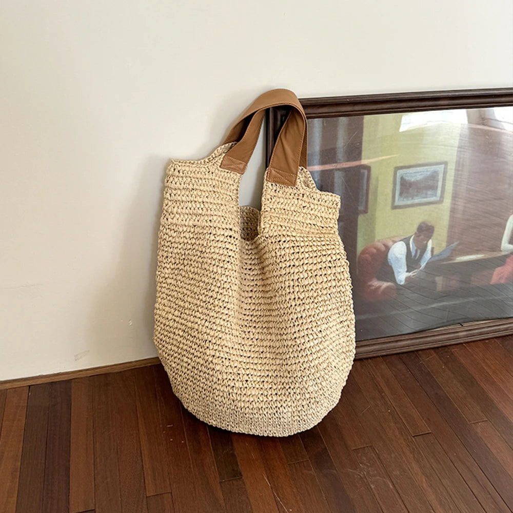 Handmade Woven Beach Bags For Women Handbag Large Capacity Travel Shoulder Bag Bohemian Straw Bag Vacation Shopper Tote Clutch