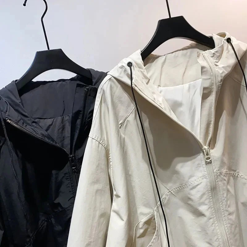 Jackets Women Hooded Summer Sun-proof Zipper Coats Thin Loose See Through Outerwear Breathable Outwear Lightweight Clothes