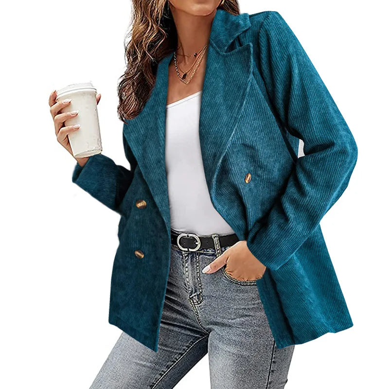 Elegant Office Lady Outwear for Women 2025 Fashion Long Sleeve Single Button Blazer Coats Solid Simple Corduroy Daily Clothes