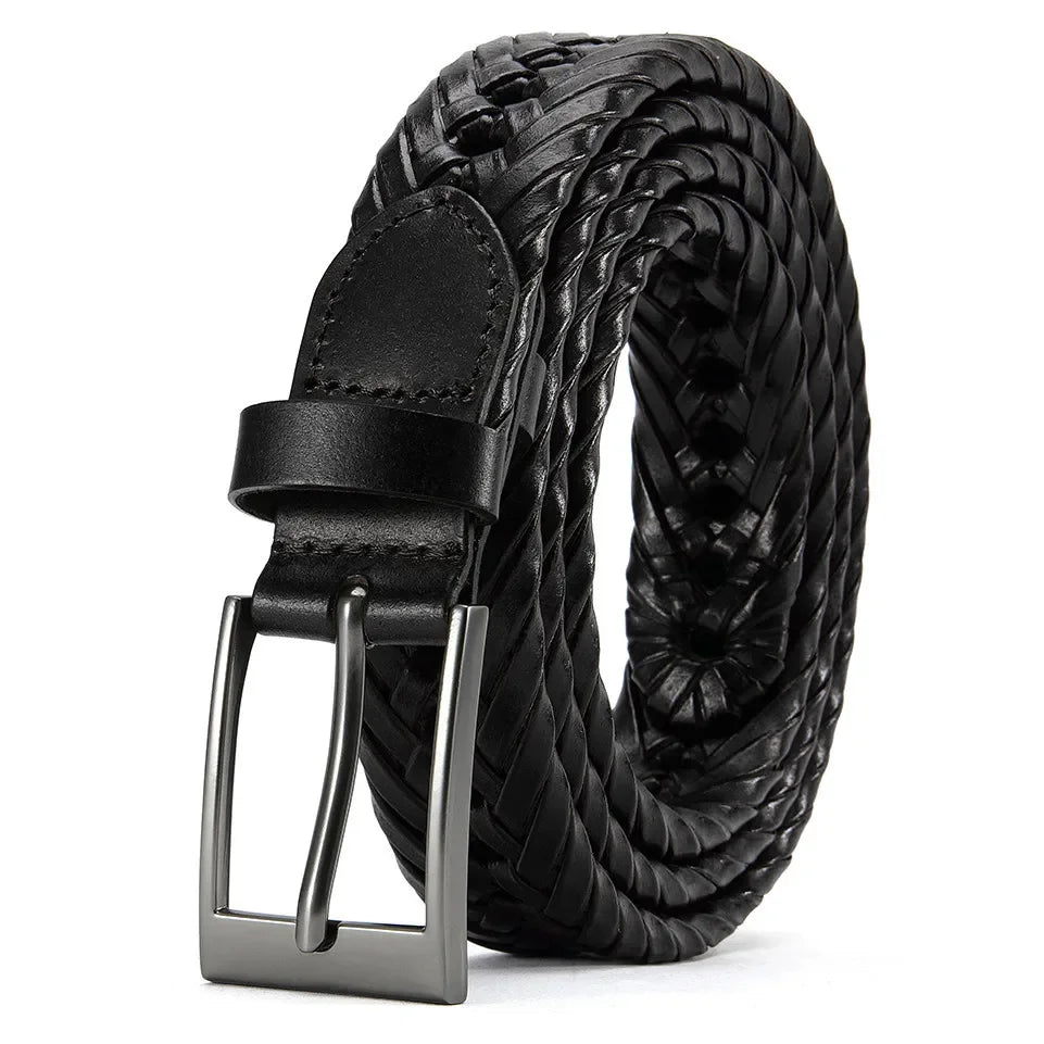 Men Belts Genuine Leather LONG Large Pin Buckle Metal Automatic Buckle High Quality Braided Vintage Casual for Jeans Women Strap