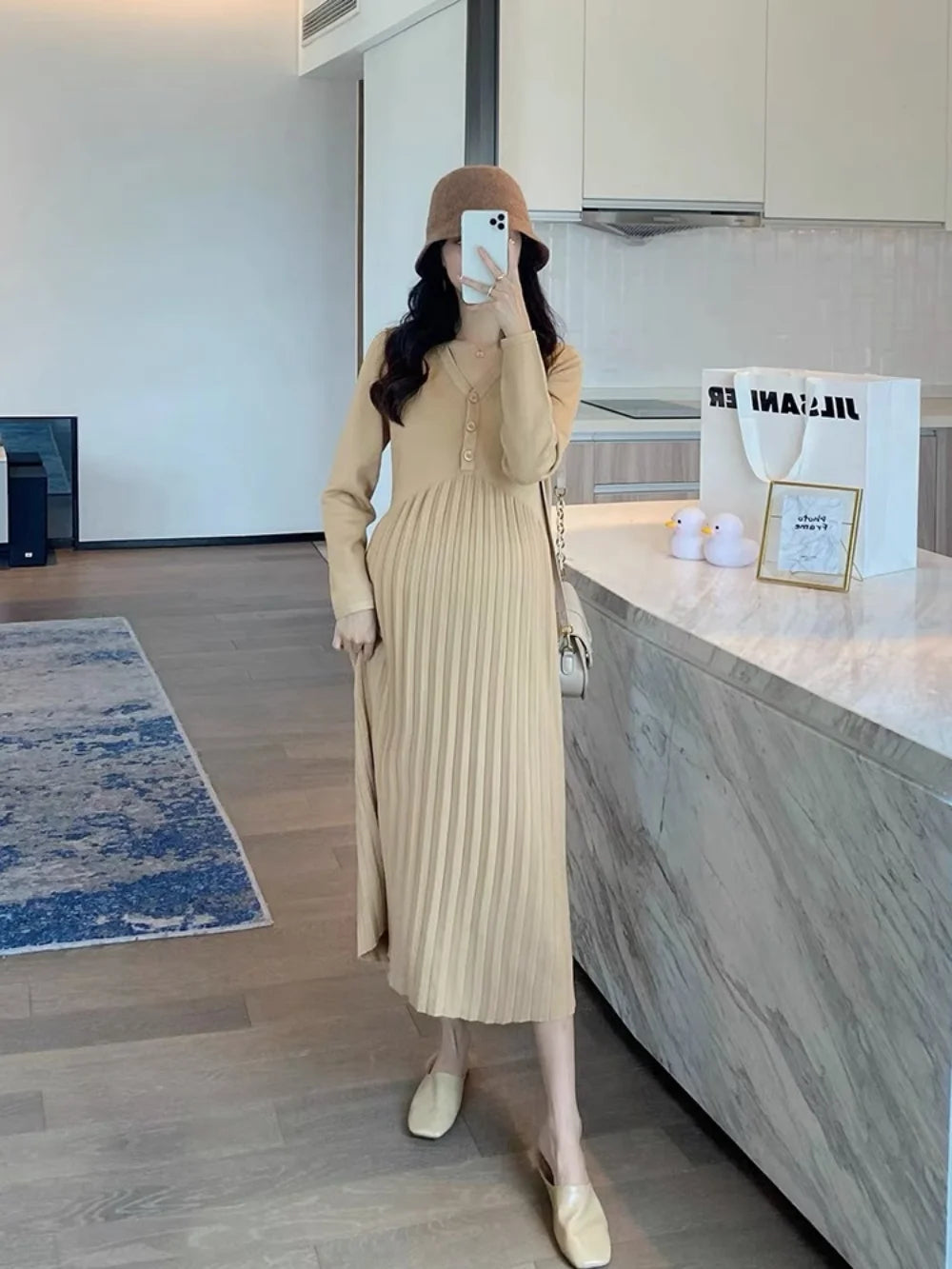 Maternity Dress Spring Autumn Long Sleeve V-Neck HIgh Waist Pregnant Woman clothing Sweet Pregnancy Dress vestidos de fotografia