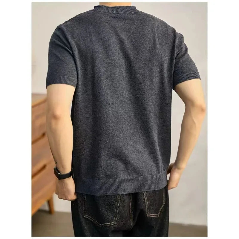 Sweater for Men Pullovers Old Money Man Knitwear Short Sleeve Knit Jumpers Solid Cotton High End Casual Vintage Sweaters 2025