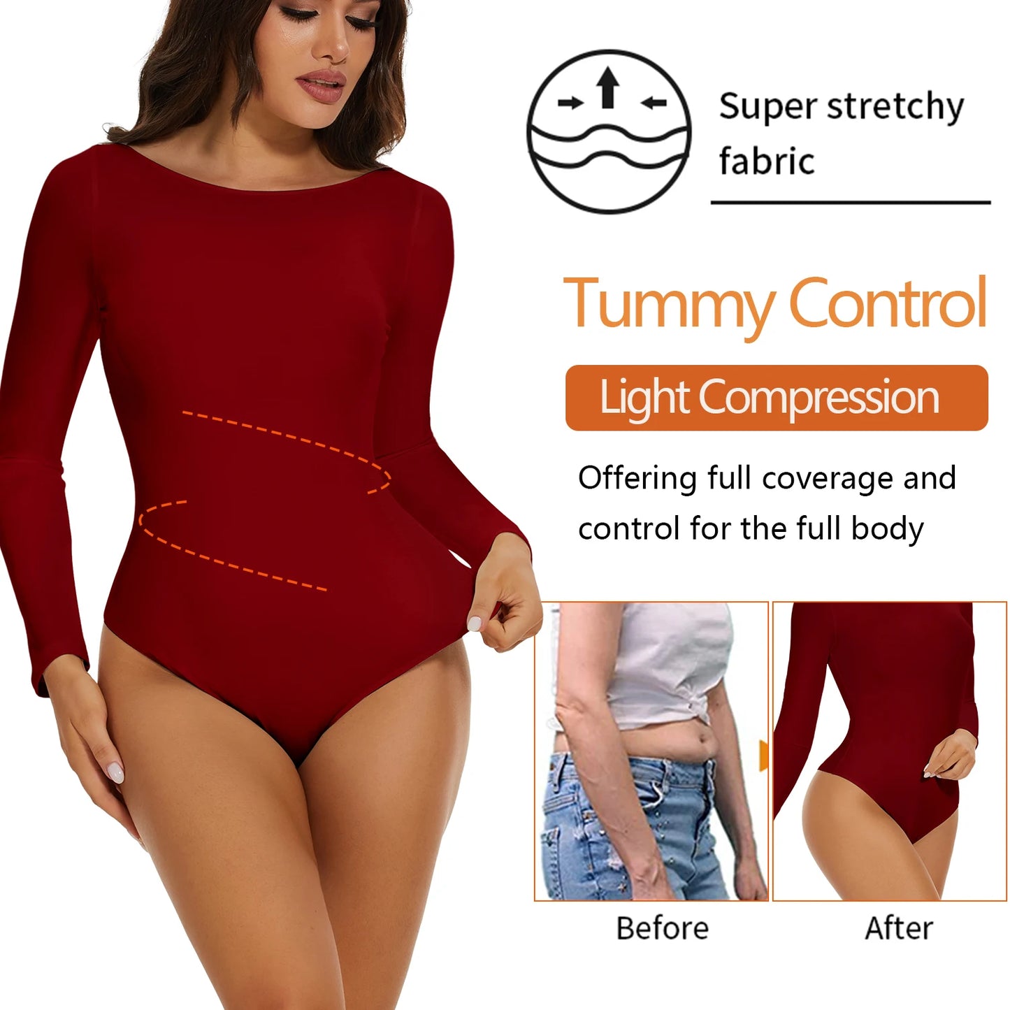 Women's Round Collar Elastic Bodysuit Long Sleeve Jumpsuit Shapewear Shaper Lady Sexy New Female Warm Clothes Autumn Winter