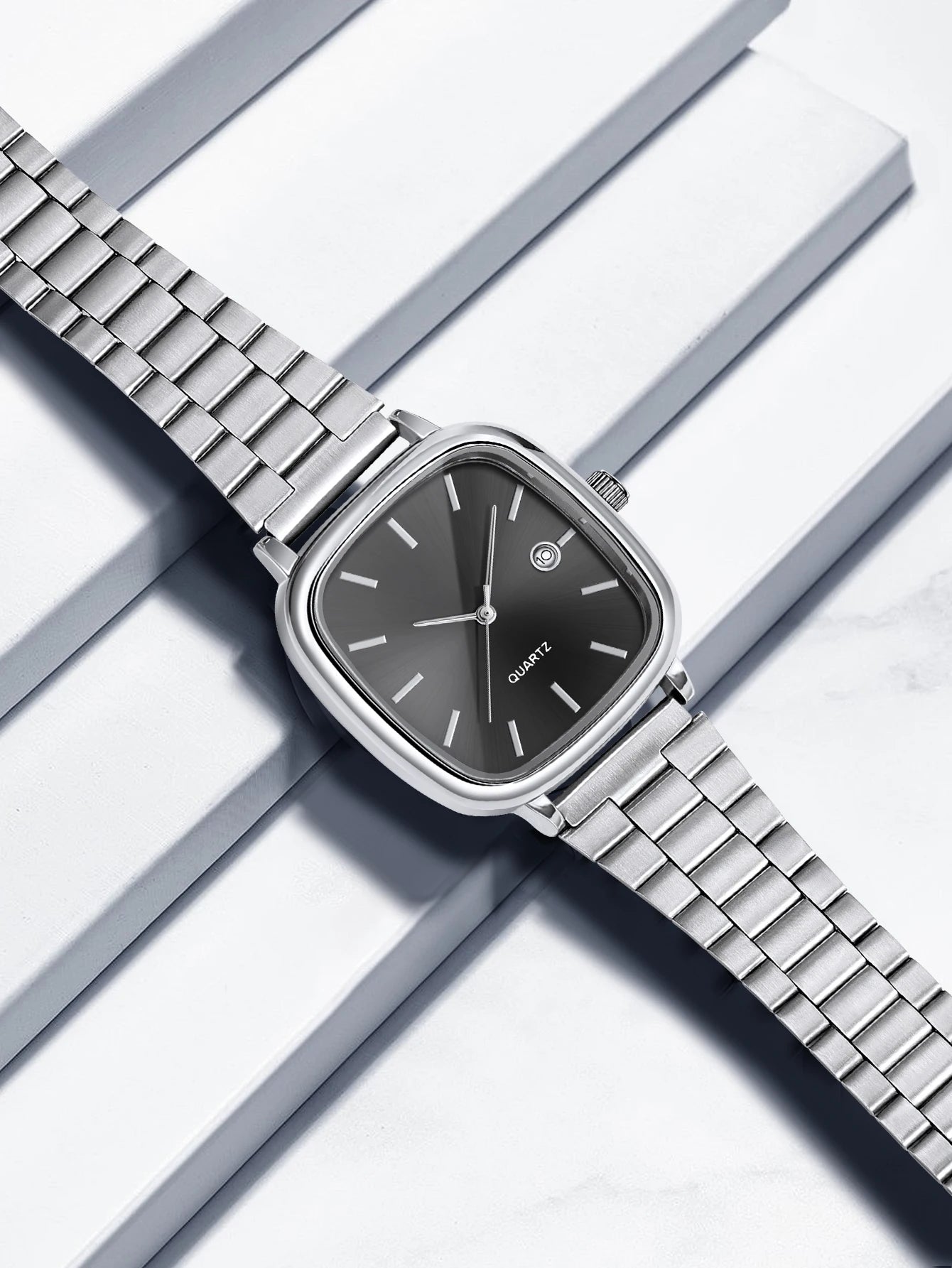 LUCKY FOX Modern minimalist square watch Business mens metal watch stainless steel chain multi-scene commuter watch
