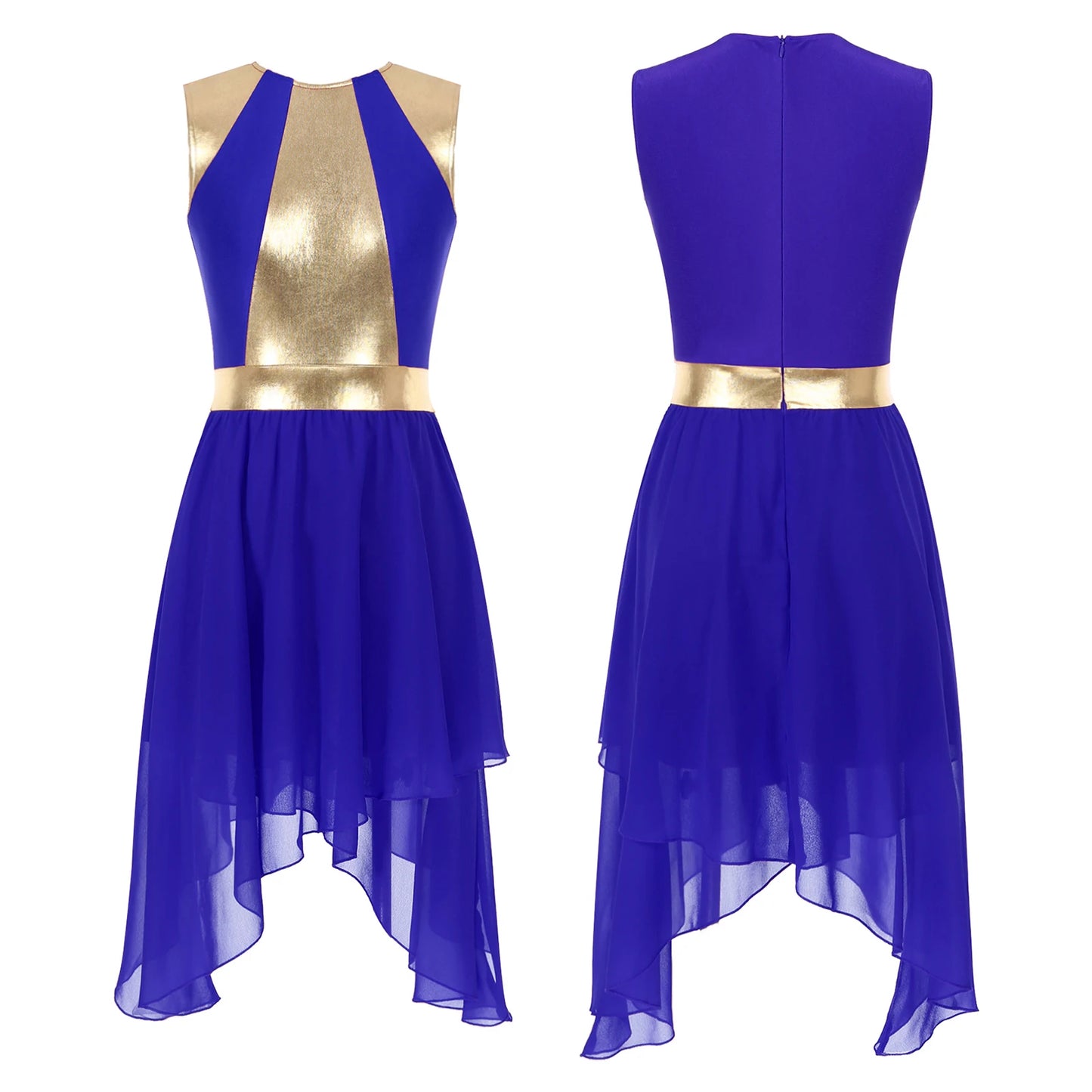 Womens Lyrical Dance Dress Ballroom Dancing Church Choir Stage Performance Costume Sleeveless Asymmetrical Hem Dresses Dancewear