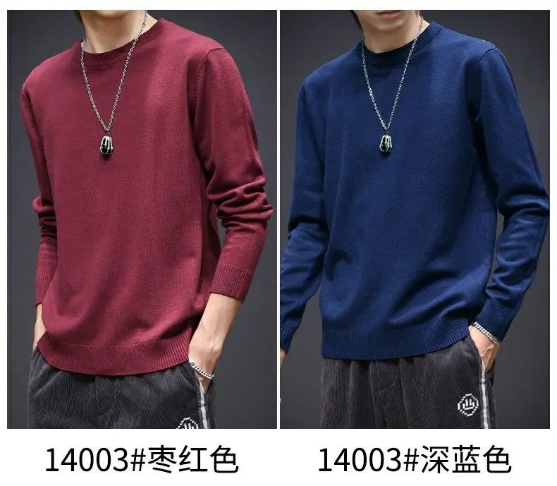 Sweater Men's Young Knitted Solid Color Casual Pullover Round Neck Sweaters