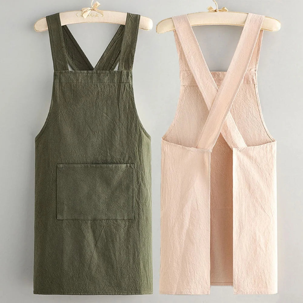 Kitchen Apron Loose Comfortable Cotton Cloth Apron Kitchen Cleaning Apron Breathable Waist Work Clothes For Painting Barber