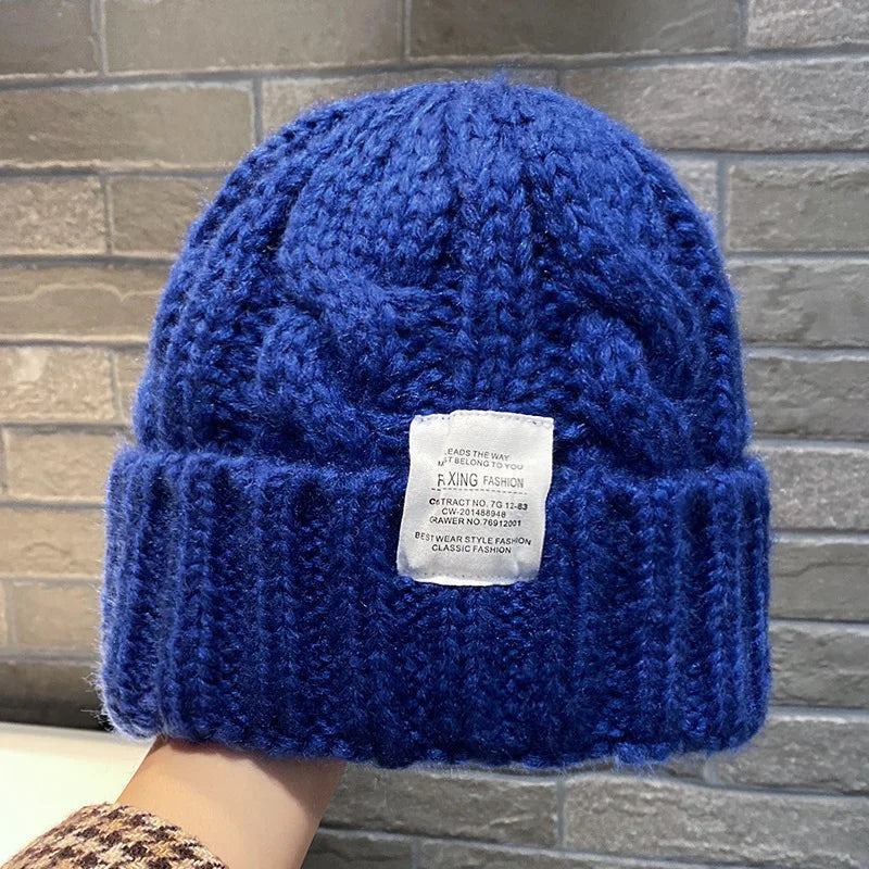 New Hat Women's Coarse Knitted Knitted Wool Hat Autumn and Winter Versatile Big Head Circumference Green Loose Ins Trendy F