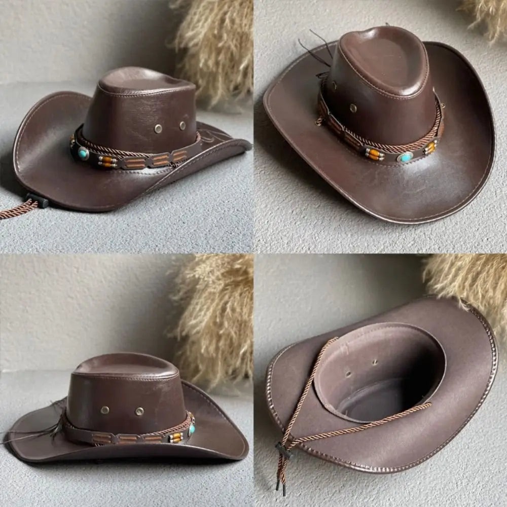 Hat Vintage Sombrero Hombre For Men For Women Faux Leather Drawstring Travel Cowboy Hat Women Cap Fisherman Hat Bucket cap