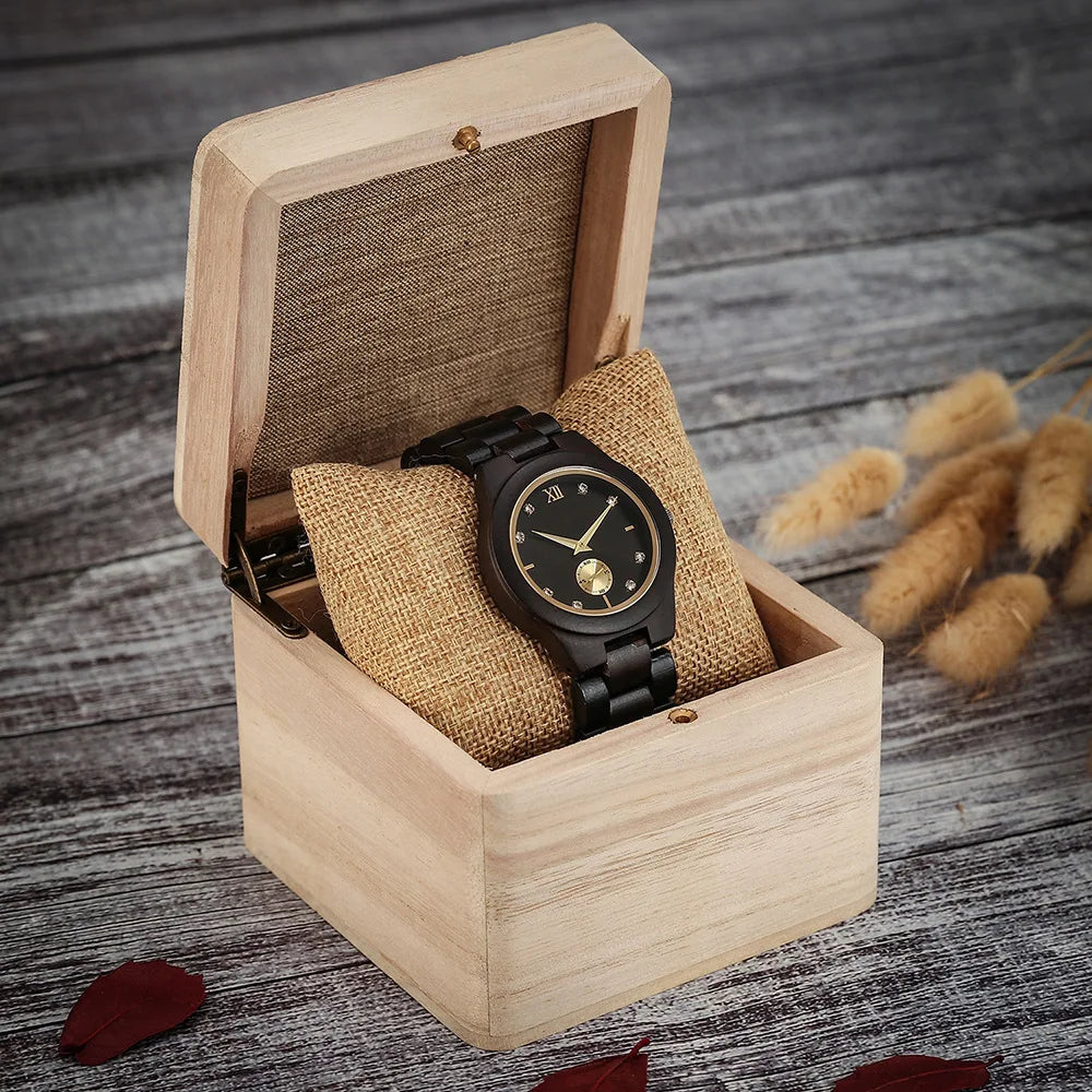 Wood Wrist Watch For Women Simulated Diamond Dial Wooden Clock Wife Girlfriend Fashion Anniversary Personalized Giftsfor Ladies