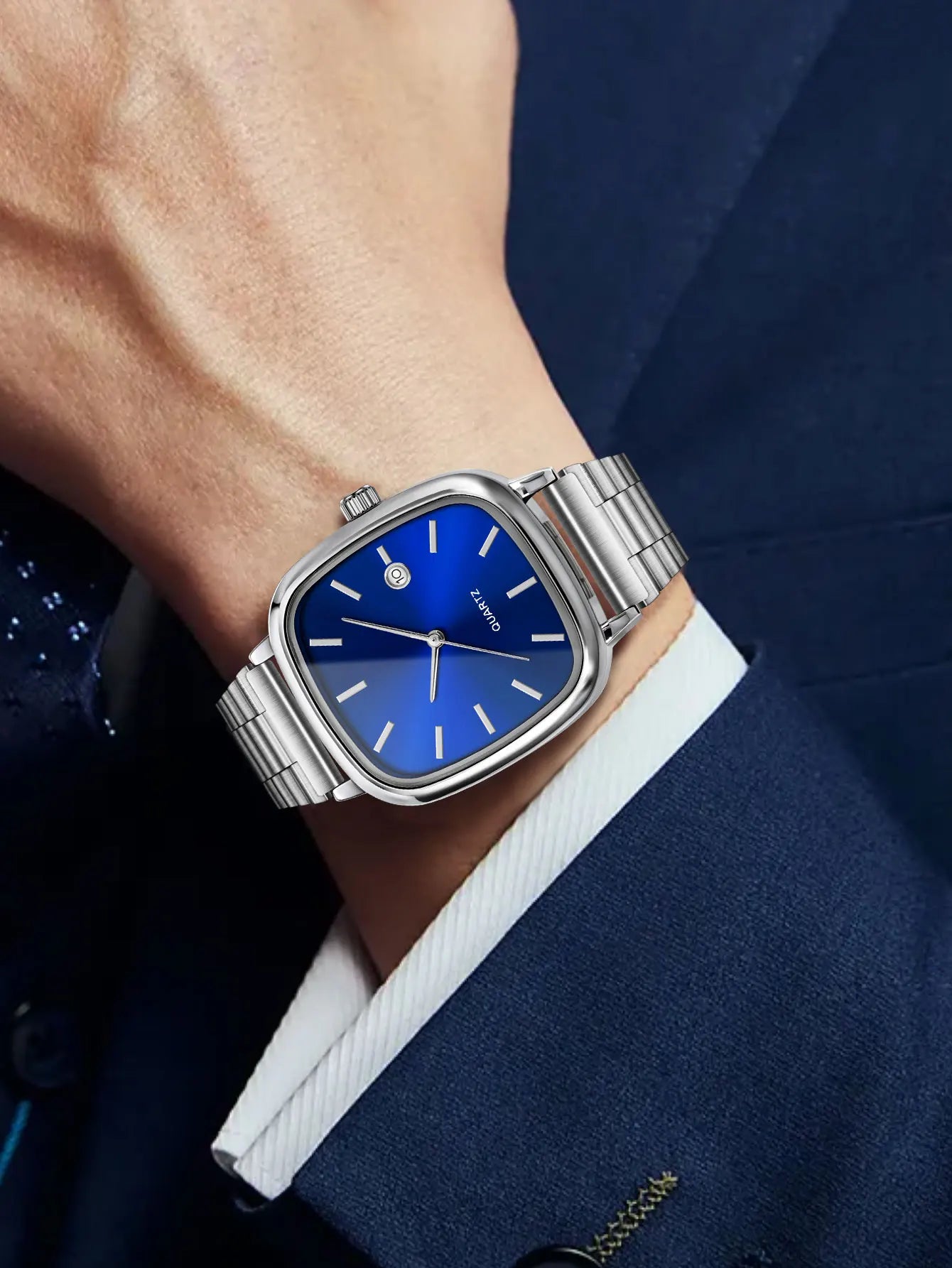 LUCKY FOX Modern minimalist square watch Business mens metal watch stainless steel chain multi-scene commuter watch