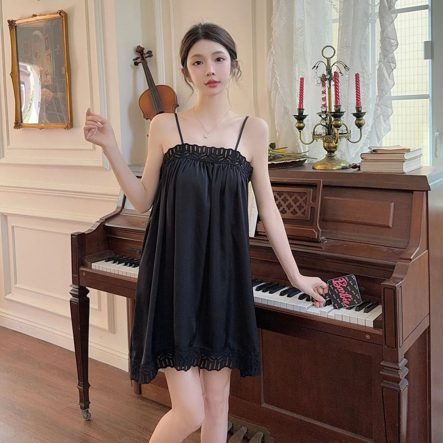 Sexy Nightie Woman Lace Trim Nightdress High Quality Satin Sleepwear Solid Color Soft Home Dress Female Silk Nightgown