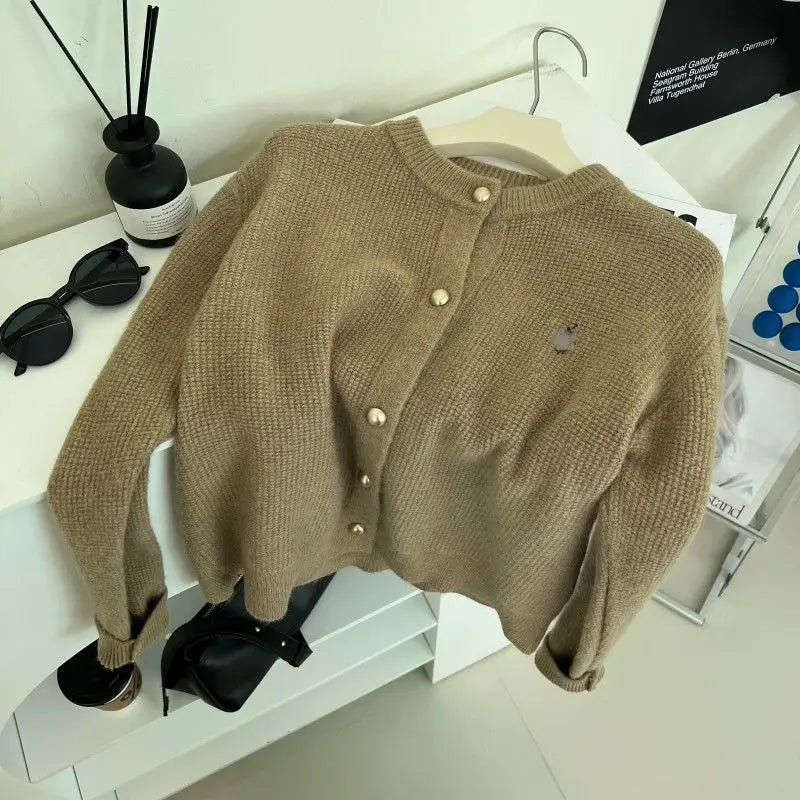 Sweater Pony Embroidered Sweater Jacket Autumn and Winter Temperament Sweater Cardigan French Style Versatile Top