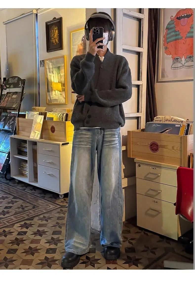 Sweater and Sweater Jacket Men's Autumn Cardigan Solid Color Versatile Relaxed Lazy and High-end Top Couple's Jacket