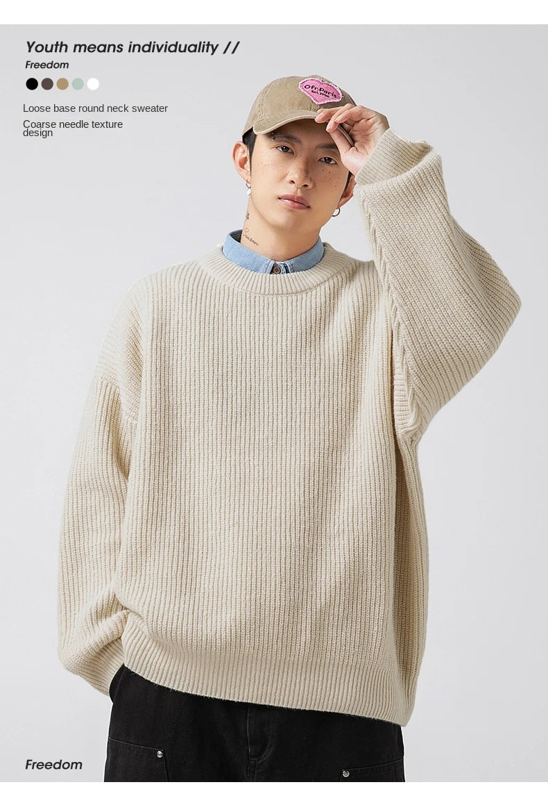 2023 Autumn Winter New Sweater Women's Men's  Green Knitted pullover Basic Solid Color Loose Black White Sweater Coats Warm Tops