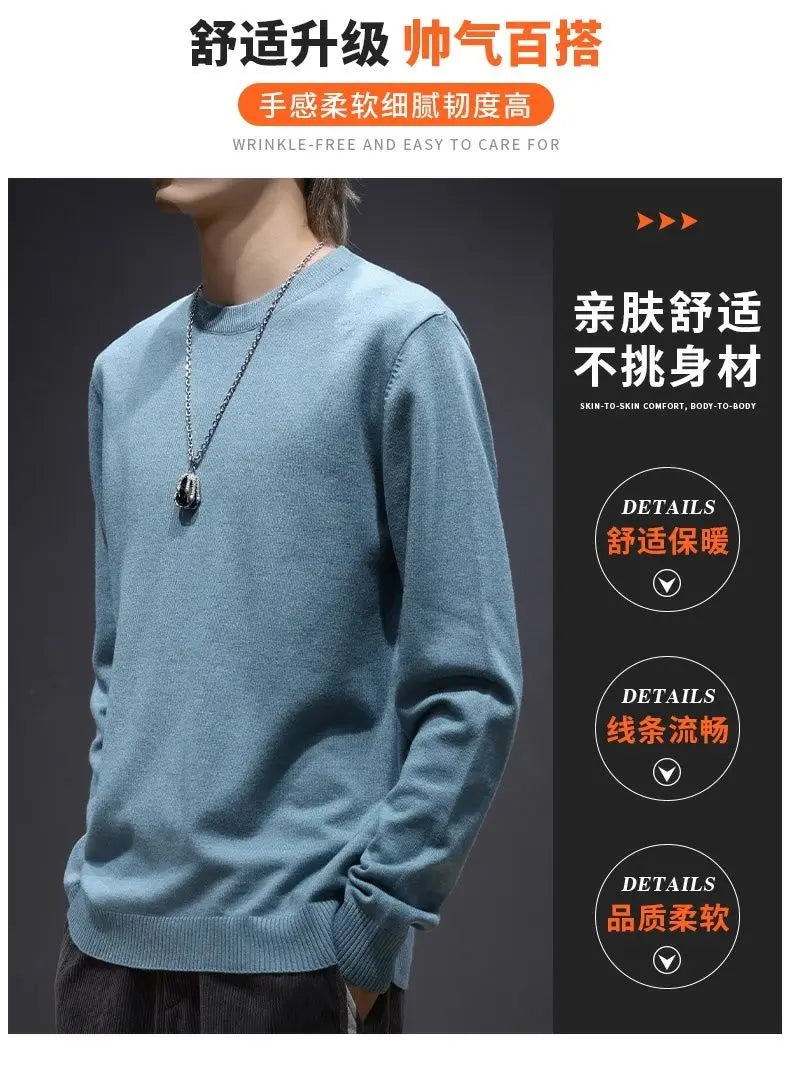Sweater Men's Young Knitted Solid Color Casual Pullover Round Neck Sweaters