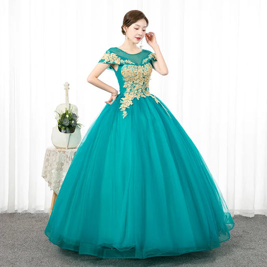 Customized New Ball Gown Women Evening Dresses Appliques Scoop Neck Prom Birthday Party Gowns Formal Occasion robes de soirée