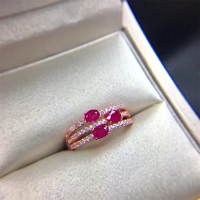 Wedding Ring for Women Real Pure 925 Sterling Silver Natural Ruby Genuine Gemstone Rose Gold Birthstone Engagement