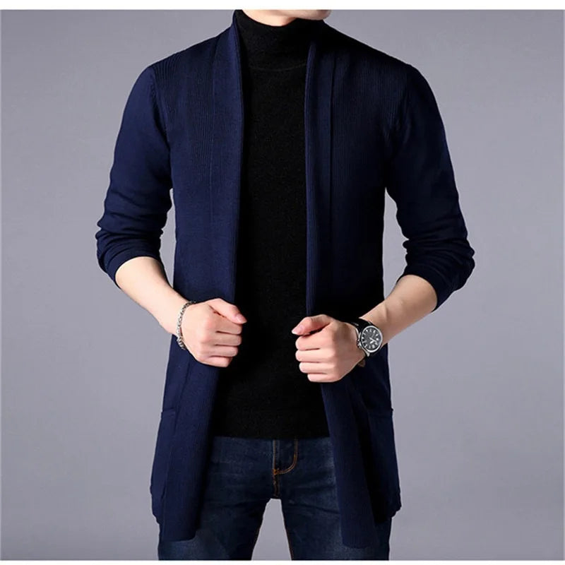 Sweater Coats Men New Fashion 2022 Autumn Men's Slim Long Solid Color Knitted Jacket Fashion Men's Casual Sweater Cardigan Coats