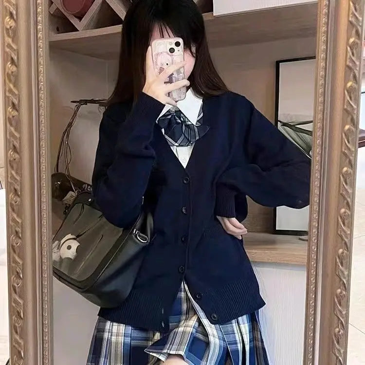 Sweet Wind Sweater Spring and Autumn V-neck Cotton Knitted Sweater Academy Style JK Uniform Cardigan Student Girl Role Play